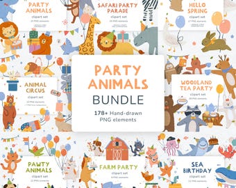 Party Animal Clipart Bundle: Animal Parade Birthday PNG (Digital Download)