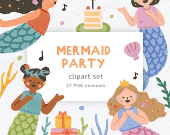 PNG-set zeemeermin verjaardag clipart: Magical Ocean Party Decorations (commercieel gebruik, 300 DPI)