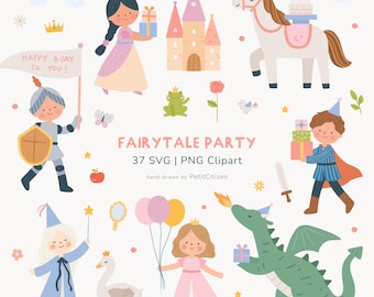 Grillige sprookjesfeest clipart - prinses prins ridder - SVG- en png-bestanden