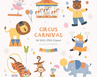 Circus Animal Clipart: Carnival Birthday Party Decor (SVG, PNG)