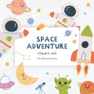 Whimsical Space Clipart for Commercial use, Space Transparent PNG for Birthday Cards and Nursery Decor