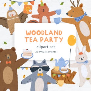 Conjunto de clipart de animais da floresta PNG - Gráficos fofos para chá de bebê na floresta para artesanato infantil, convites de aniversário, scrapbooking e decoração