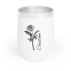Custom birthflower, personalized tumbler, gift for her, bridesmaid proposal, bridal party, bacherlorette party, Wine Tumbler, gift for bride