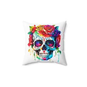 skull decor, pillow, gothic decor, cute decorative pillow, Spun Polyester Square Pillow, bedroom, living room, teenager, pillow cover