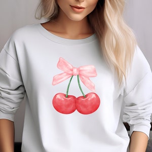 Coquette sweatshirt, coquette cherry and bow sweatshirt, coquette aesthetic sweatshirt, gift for her, vintage sweatshirt, coquette, trendy