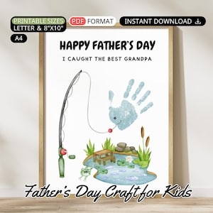 Fathers Day Grandpa Handprint Craft Fishing Handprint Art DIY Toddler Keepsake Baby Happy Fathers Day Printable Grandpa Fish Birthday Gift