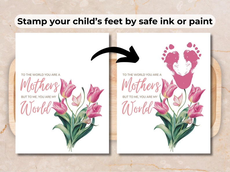 DIY Flower Footprint Art Print. Suitable for kids, children, and toddlers to create a meaningful gift for Mom