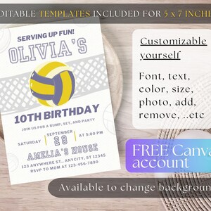Volleyball Birthday Party Invitation | Modern Sport Theme | Editable Canva Template | Digital Birthday Invite for Kids