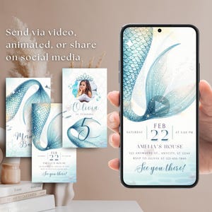 Mermaid Tail Birthday Invitation Video | Animated Ocean Mermaid Party Invite for Girl | Pool Party Birthday Editable Canva Template Digital