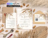 Pampas Grass Wedding Invitation Set: Boho Wedding Invite Suite Template Terracotta Wedding Bundle Digital Rustic QR Code RSVP Editable Canva