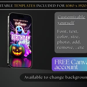 Editable Animated Neon Halloween Invitation Video Template Spooky Costume Birthday Party Invite Kid Digital Halloween Canva