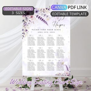 Purple Floral Wedding Seating Chart Sign Template Lavender Wedding Seating Plan Sign Lilac Seating Chart Wedding Table Plan Decor Editable