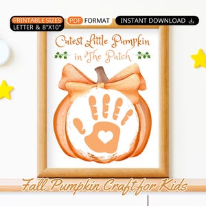 Art d'empreintes de mains citrouille nœud Coquette, bricolage d'automne pour enfants, souvenir de bébé à imprimer, activité préscolaire, art d'empreintes de pieds d'automne pour bébés et tout-petits