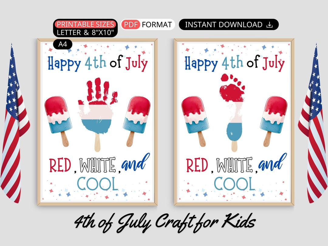 4th of July Handprint Craft Kids Printable Patriotic Toddler Keepsake ...