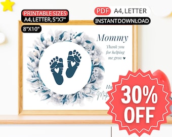 Flower Footprint Mothers Day Card DIYs Kid Craft For Mom Birthday Handprint Printable Art Kids Mom From Baby To Grandma Gift for Mommy Print