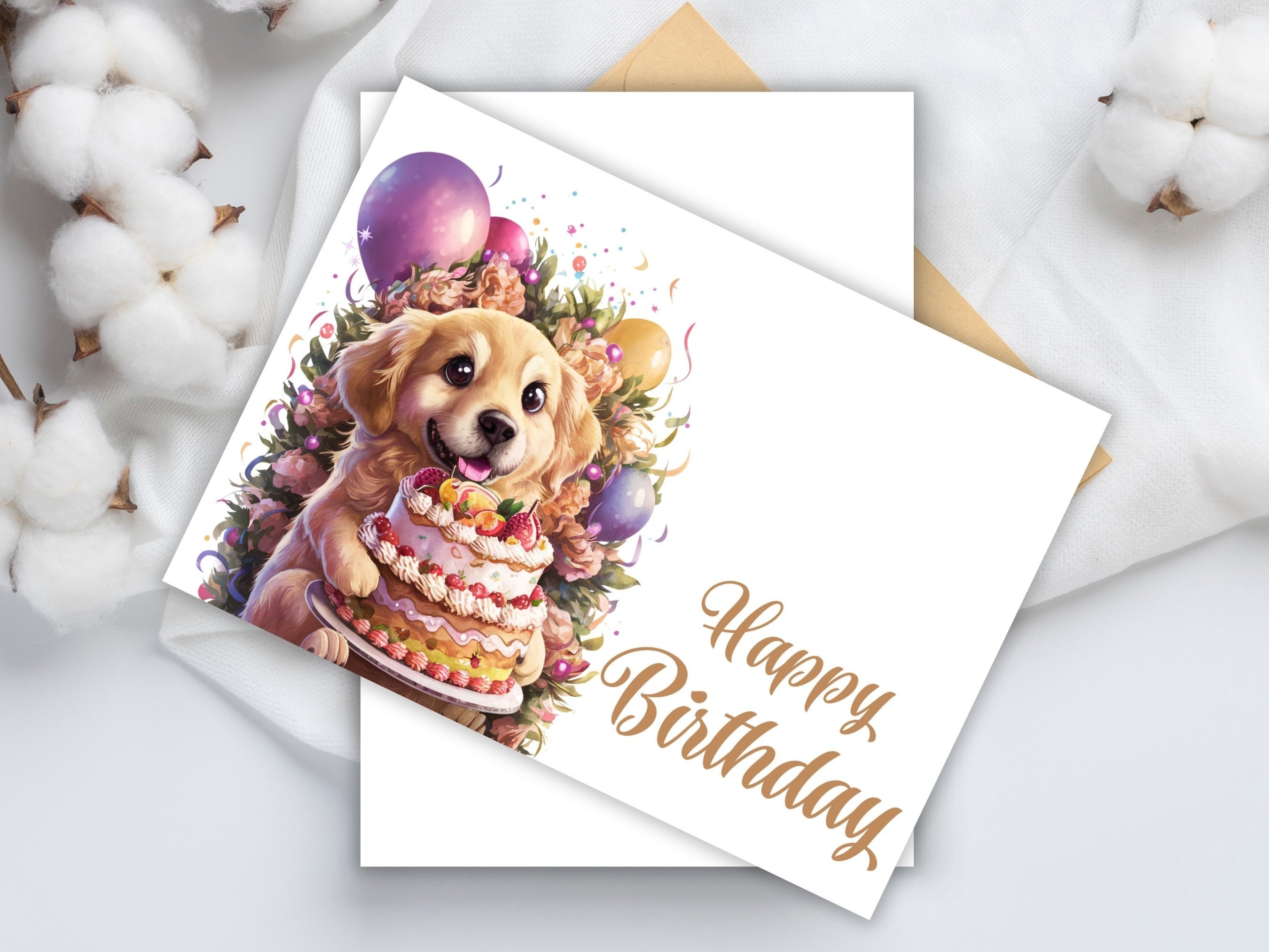 Watercolor Golden Retriever Birthday Card Her Printable Happy Birthday ...