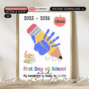 Eerste dag van school handafdruk ambachtelijke afdrukbare terug naar school handafdruk kunst kind voorschoolse activiteit DIY peuter eerste dag school teken aandenken