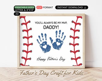 Fathers Day Handprint Craft Dad Baseball Handprint Art Printable Daddy Gift Preschool Activity, Sports Father's Day Keepsake DIY Kid Toddler