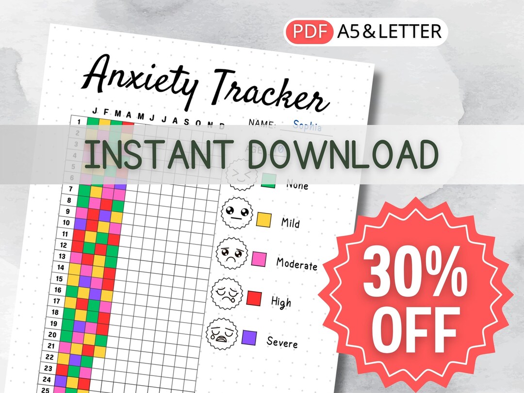 Anxiety Tracker Printable Journal Page, Mood Tracker for Daily Anxiety ...