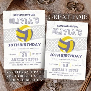 Editable Volleyball Birthday Invitation Template | Modern Sport Party Invite | Game On Birthday | Canva Download