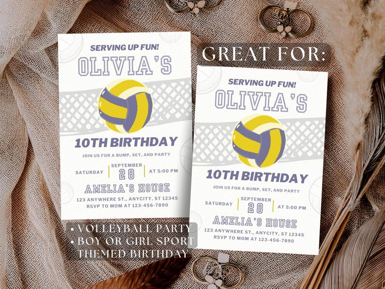 Editable Volleyball Birthday Invitation Template | Modern Sport Party Invite | Game On Birthday | Canva Download