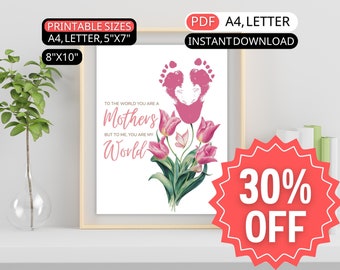 Blumen-Fußabdruck-Muttertagskarte, DIYs, Handabdruck, druckbare Fußabdruck-Kunst, Baby-Geschenk für Mutter, Oma, Tante, an die Welt, Sie sind eine Mutter, Basteln