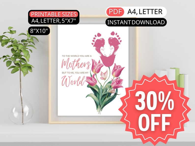 Make Mom's day extra special with our DIY Flower Footprint Mother's Day Art Print and Greeting Card set! 🌷 Let kids, children, and toddlers create a unique gift for Mom with their footprints and some paint.