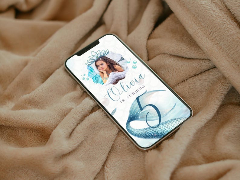 Mermaid Birthday Invitation Video Editable | Ocean Mermaid Tail Birthday Party Invite for Girl | Pool Party Under the Sea Theme | Digital Canva