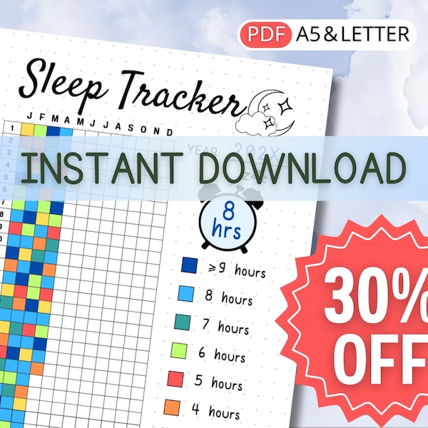 Sleep Tracker Yearly Printable A5 Journal Page, US Letter, Sleep Journal Health Tracker, Sleep Cycle Planner Goal Tracker, Daily Tracker