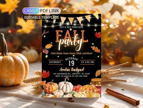 Fall Festival Invitation Template Editable Fall Party Invite for Family Pumpkin Invite Digital Autumn Party Invite Friend Fall Block Party