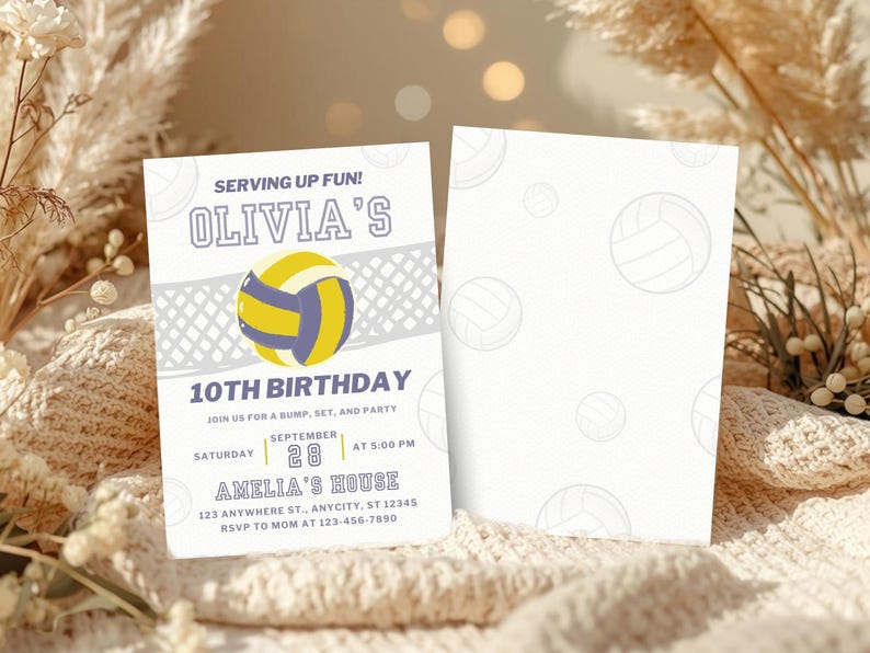 Volleyball Birthday Party Invite Canva Template | Editable Sport Theme Invitation | Game On Birthday for Kids | Digital Download