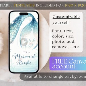 Editable Mermaid Birthday Invitation Video | Animated Mermaid Tail Ocean Pool Party Invite | Girls Birthday Party Digital Canva Template