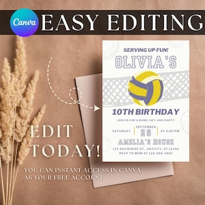 Modern Volleyball Birthday Invitation: Sport Theme Birthday Party Invite Girl Boy Digital Beach Volleyball Party Invite Teen Editable Canva image 12