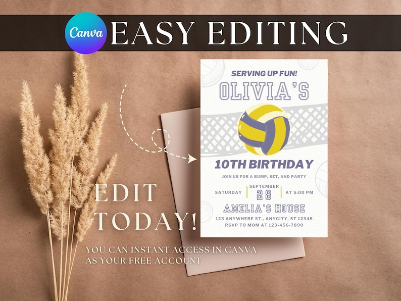 Modern Volleyball Birthday Invitation: Sport Theme Birthday Party Invite Girl Boy Digital Beach Volleyball Party Invite Teen Editable Canva image 12