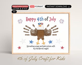 4th of July Handprint Art Kids Preschool Activity Printable Fourth of July Handprint Craft Toddler Handprint Eagle Craft DIY Baby Keepsake