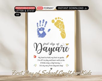 First Day of Daycare Handprint Craft Toddler Printable Baby First Day of School Footprint Art Keepsake Poem Back to School Activity Gift Kid