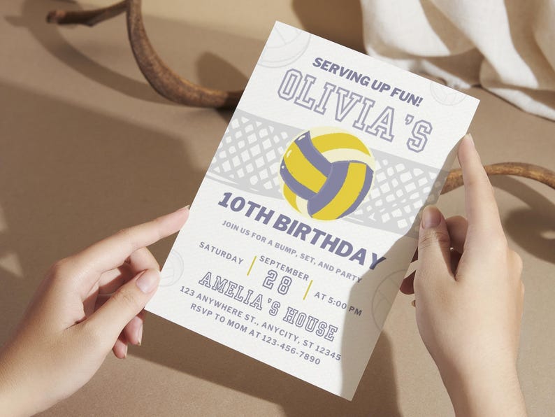 Modern Volleyball Birthday Invitation: Sport Theme Birthday Party Invite for Girl Boy Kid Digital Beach Volleyball Party Invite for Teen Editable Canva