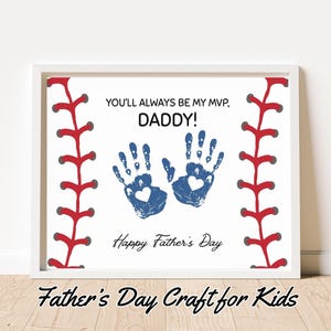 Manualidad con huella de mano para el Día del Padre, arte imprimible con huella de mano de papá, béisbol, regalo para papá, actividad preescolar, recuerdo deportivo del Día del Padre, bricolaje, para niños pequeños