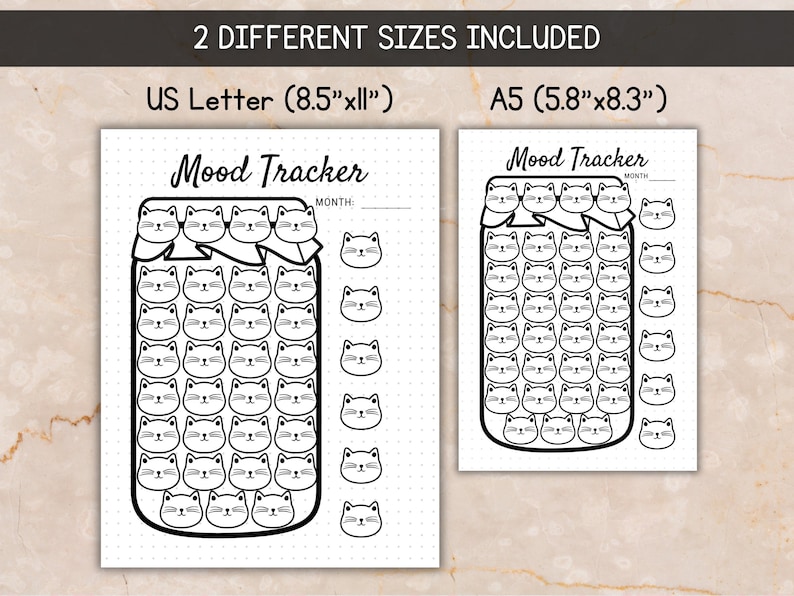 Cute Mood Tracker Printable Habit Tracker Kids With Cat Face Emotion ...