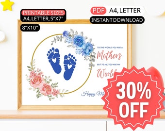 Flower Footprint Mothers Day Card DIYs Kid Craft For Mom Birthday Handprint Printable Art Baby Gifts For Mommy To The World You Are A Mother