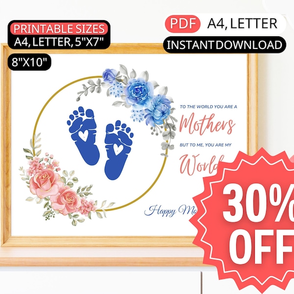 Flower Footprint Mothers Day Card DIYs Kid Craft For Mom Birthday Handprint Printable Art Baby Gifts For Mommy To The World You Are A Mother