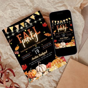 Fall Party Invitation Template Editable Autumn Festival Invite for Family Pumpkin Block Party Canva Digital Fall Invite for Friend