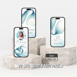 Animated Mermaid Invitation for Birthday | Mermaid Tail Ocean Party Invite for Girls | Under the Sea Pool Party Birthday | Editable Canva Template