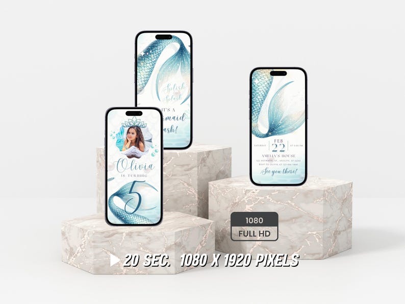Animated Mermaid Invitation for Birthday | Mermaid Tail Ocean Party Invite for Girls | Under the Sea Pool Party Birthday | Editable Canva Template