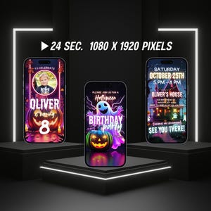 Animated Neon Halloween Birthday Invitation Video Editable Spooky Costume Party Invite Kid Digital Halloween Canva Template