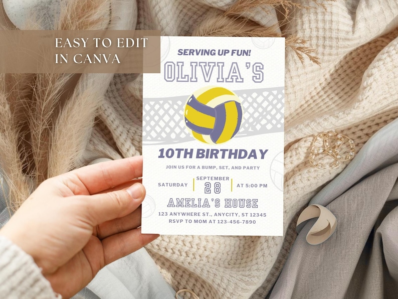 Game On Volleyball Birthday Invitation | Editable Canva Template | Modern Sport Party Invite for Kids | Digital Download