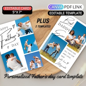 Plantilla moderna de tarjeta para el Día del Padre, collage de fotos para papá, cumpleaños de papá, de niño, hijo, hija, para abuelo, tarjeta de felicitación para el Día del Padre editable.