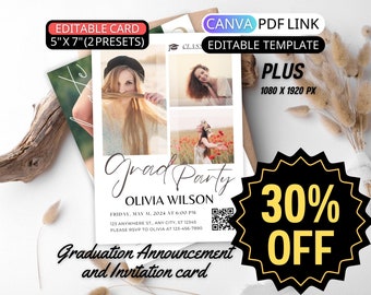 Graduation Announcement Minimalist Card Modern Graduation Invitation Template Canva Party Invite Digital Editable Senior Photo Announcement