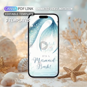 Animated Mermaid Birthday Invitation Video | Mermaid Tail Ocean Birthday Party Invite for Girl | Editable Canva Template | Digital Mermaid Pool Party Invite