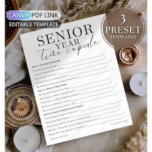 Senior Year Time Capsule Template Last First Day of High School Memory Sheet Digital Back to School Class of 2027 Keepsake Activity Editable